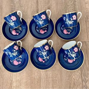 RARE Antique 1891-1900 Spode Copenlands China England Blue Cup Saucer‎ Sets Of 6